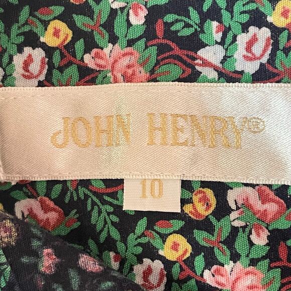 VTG John Henry 100% Cotton Green Dark Floral Button Up Shirt Sz 10 Fall Casual - Picture 8 of 9